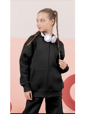 Rapapa Çocuk Şardonlu  Kapüşonlu Fermuarlı Sweatshirt – Günlük Rahat HIRKA-9647