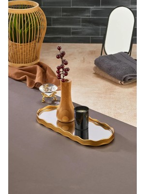 Yzhome 2 Kişilik Aynalı Gold Sunum Servis Tepsisi Tepsi Dekoratif Ayna