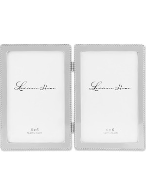 Renklimestore 4x6 Menteşeli Çift Dökme Metal Resim Çerçeveleri, Gümüş Klasik Boncuk Tasarımı