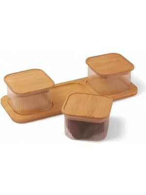 Renklimestore 3'lü Bambu Kapaklı Cam Kahvaltılık ve Kuruyemişlik, 7 Parça Tepsili Kahvaltı ve Çerezlik Seti, Vakumlu Kapak