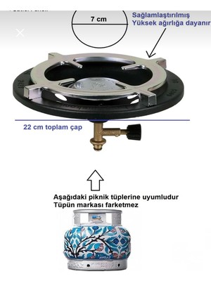 Onaran Sanat Siyah Beyaz Kamp Ocağı Güçlendirilmiş Tava Koyma Balık Piknik Tüpü Kamp Başlık Siyah Renk 7 cm
