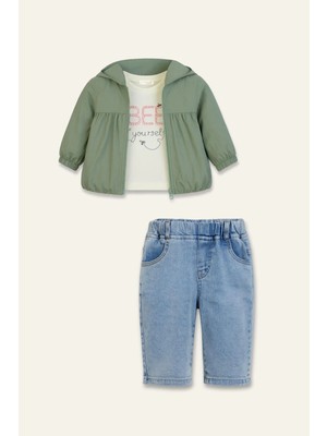 Mininio Kız Bebek Yağmurluk Detaylı 3'lü Takım  - Yeşil