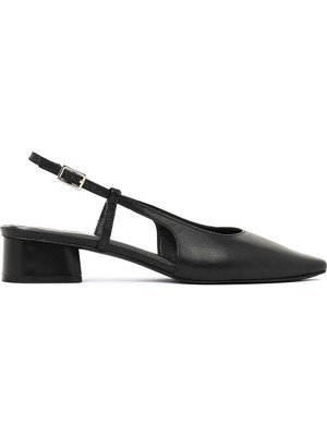 Derimod Kadın Siyah Arkası Açık Kısa Kalın Topuklu Deri Babet 26PFD160918