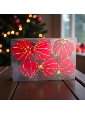 Renklimestore Yılbaşı Damla Süs 8cm Kadife 6lı Altın Boncuk Şeritli AST7263