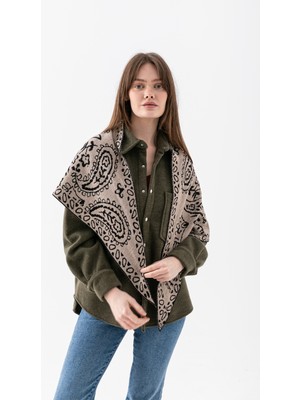 Wega Moda Desenli Üçgen Çift Taraflı Omuz Şalı – Kadın Triko Atkı