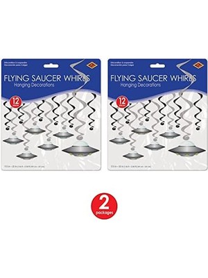 Renklimestore 24 Parça Uçan Tabak Whirls Dış Mekan Süslemeleri Uzaylı Parti Malzemeleri Asılı Spiraller, 44,5 cm - 63,5 Cm, Siyah/gümüş/beyaz/mavi/yeşil