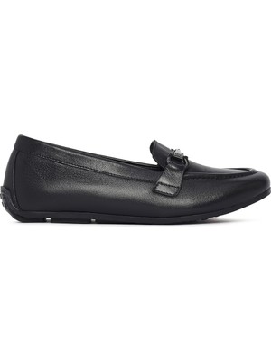 Derimod Kadın Siyah Tokalı Deri Loafer 26PFD411218