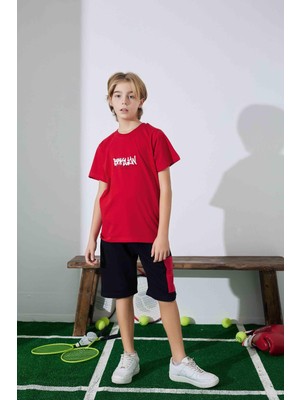 Rapapa Erkek Çocuk Yazlık Penye Alt Üst Şort Takım 3955 Kırmızı