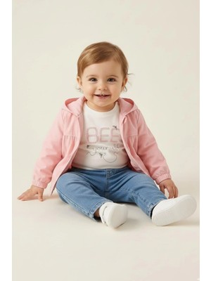 Mininio Kız Bebek Yağmurluk Detaylı 3'lü Takım  - Pudra