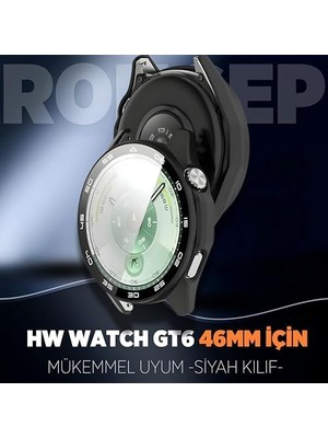 Renklimestore Gt6 46MM Için Dereceli Stil Sert Kasa Koruyucu Kılıf Pc Malzeme + Ekran Korumalı Çizilmeye Karşı Koruyan Dokunmatiği ve Görüntüyü Etkilemeyen Saat Koruyucu (Siyah)