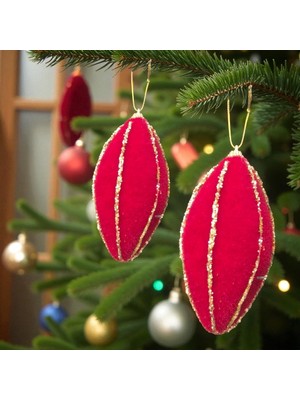 Renklimestore Yılbaşı Damla Süs 12CM Kadife Sim Şeritli 3lü AST7205