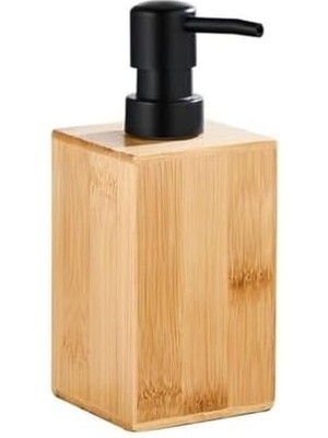 Renklimestore Bambu Sıvı Sabunluk | Ahşap El Sabunu, Losyon ve Şampuan Dispenseri | Modern Banyo, Mutfak ve Lavabo Düzenleyici (255ML) | Kare Bambu Sıvı Sabunluk | Mat Siyah Pompalı Ahşap Sabun Şişe