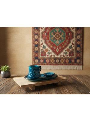 Meya Design Çinili Seramik Fincan ve Tabak Seti – El Işçiliği Dekoratif Kahve Fincanı