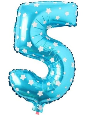 Renklimestore 5 Rakamı 40 Inç Mavi Yıldızlı Folyo Balon 100 cm