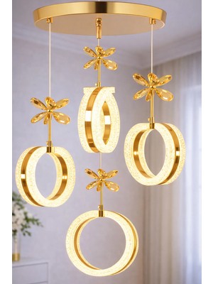 Trend Rose 4'lü Alyans Gold 3 Renk Modlu Kristal Taşlı Ledli Avize