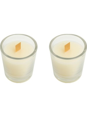Renklimestore Dekoratif Tarçın Kokulu Ahşap Fitil Doğal Soya 40 ml Kutulu Hediyelik Mum Şat Bardak 2'li Set Mum