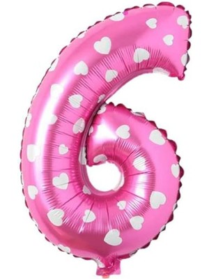 Renklimestore 6 Rakamlı 16 Inç Pembe Kalpli Folyo Balon 36 cm (Pembe)
