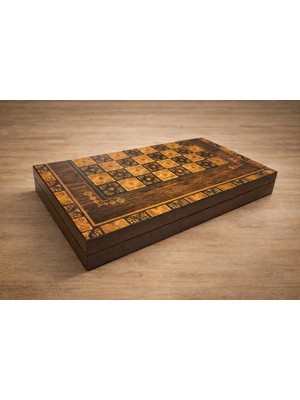 Bispot Büyük Boy Ahşap Kaplama Tavla , Ahşap Pullu  46X46CM Tavla