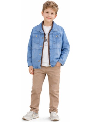 İrem Çocuk Giyim Erkek Çocuk Kot Ceketli Kapitone Yelekli Tişörtlü Keten Pantolonlu Bayramlık Şık Dörtlü Takım