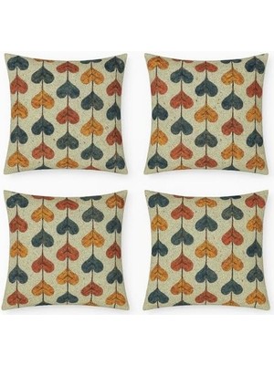 Renklimestore 4’lü Dijital Baskılı Dekoratif Yastık Kılıfı Seti 45X45 cm - Retro Yaprak Deseni, Sonbahar Renkleri (Kırmızı, Turuncu, Gri) - Dokulu Kumaş, Yumuşak ve Dayanıklı Kırlent Kılıfı - Ev, Ofi