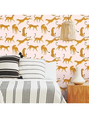 Renklimestore RMK11984RL Pembe ve Turuncu Çita Çita Peel And Stick Duvar Kağıdı, Rulo