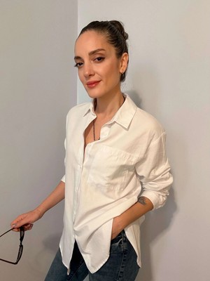 Ekru Basic Keten Gömlek