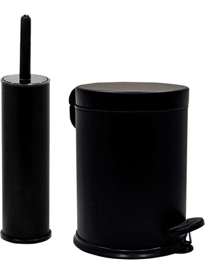 Renklimestore Eko Serisi Ayak Basmalı Özellikli 2'li Banyo Seti 3 Litre Çöp Kovası ve Kolozet Fırçası Paslanmaz Siyah