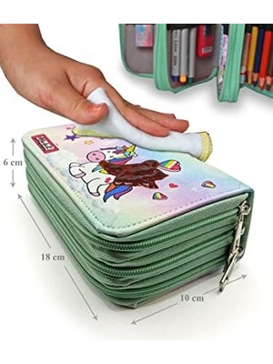 Renklimestore Şeker Temalı Kalemkutu Modelist Kalem Kutusu Vegan Deri Üç Bölmeli Kalemlik