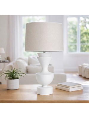 Bahar Aydınlatma Penta Beyaz Gövde Gri Başlık Dekoratif Abajur