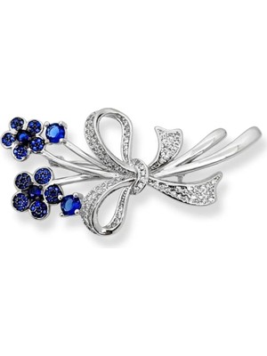 Oya Silver Safir Zirkon Taşlı Çiçek Demeti Gümüş Broş – 2.2x4.8 cm