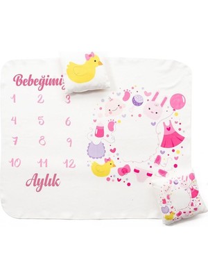 Renklimestore Yeni Doğan Kız Bebek Doğum Hediyesi Aylık Konsept Fotoğraf Battaniyesi