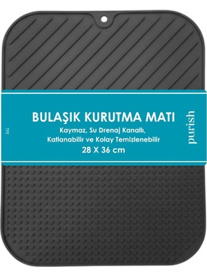 Renklimestore | Bulaşık Kurutma Matı –tpe – 28X36 Cm, Kaymaz, Su Drenaj Kanallı, Katlanabilir ve Kolay Temizlenebilir – Mutfak Tezgâhı Için Bardak & Tabak Kurutma Pedi (Gri)