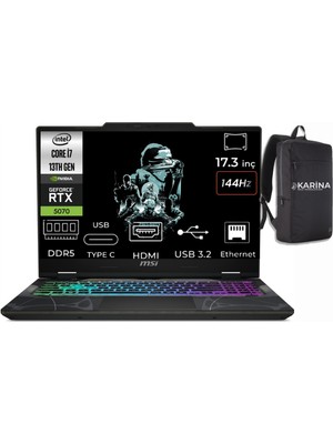MSI Msı Cyborg 17  Intel Core I7 13620H B13WGKG-251XTR-K13 64GB 1tb RTX5070 8gb W11PRO 17.3" Fhd 144Hz Gaming Laptop & Karina Çanta