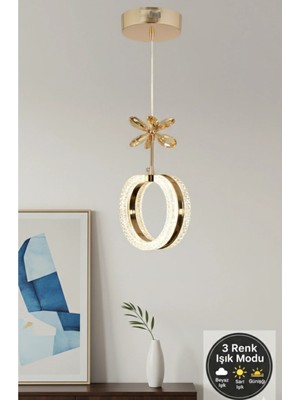 Trend Rose Tekli Alyans Gold 3 Renk Modlu Kristal Taşlı Ledli Sarkıt Avize