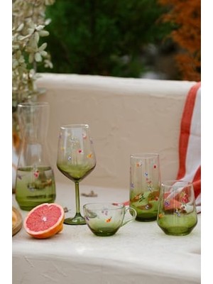 Renklimestore Jardin Premium Çay Fincanı Seti - Yeşil Kristal Cam - 2 Parça 240CC Fincan ve Tabak - El Işçiliği Detaylar - Çay Servisi