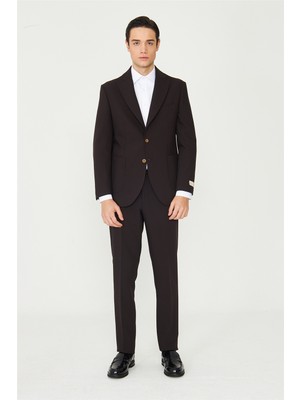 White Stone Kahverengi Siyah Italyan Form Modern Kesim Klasik Takım Elbise