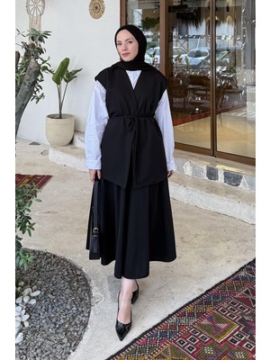 Lamelif Yelek-Etek Ikili Tesettür Takım Siyah