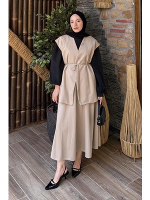 Lamelif Yelek-Etek Ikili Tesettür Takım Vizonrengi