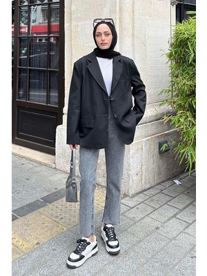 Lamelif Kapak Cep Blazer Ceket Siyah