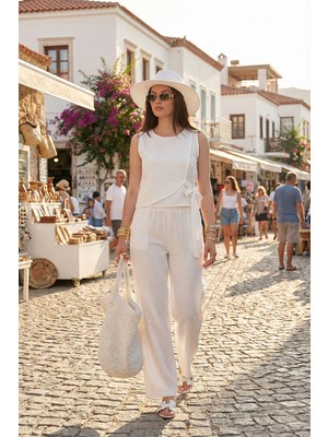 Lela Regular Fit Bağlama Detaylı Bisiklet Yaka Takım Bayan Takım 5866466