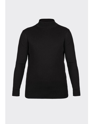 White Stone Siyah Yarım Balıkçı Yaka Fitilli Triko Kazak