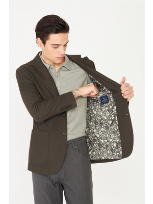 White Stone Haki Kadife Içi Desenli Zamansız Kullanım Ceket