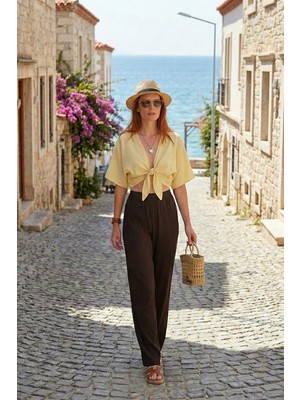 Lela Pamuklu Comfort Fit Yüksek Bel Geniş Paça Pantolon Bayan Pantolon 668YP5540