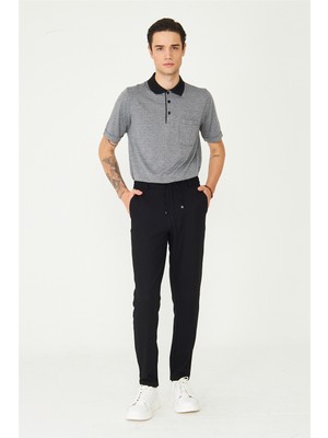 White Stone Siyah Modern Kesim Bağcıklı Smart Casual Jogger Pantolon