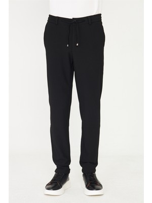 White Stone Siyah Günlük Şık Bağcıklı Jogger Pantolon