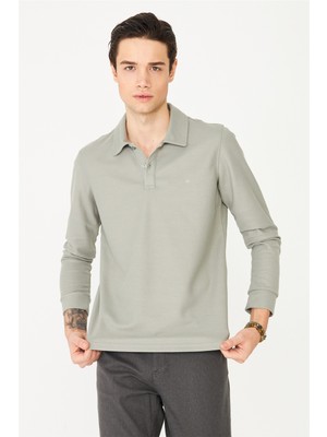 White Stone Açık Yeşil Mikro Dokulu Uzun Kollu Polo Yaka Üst