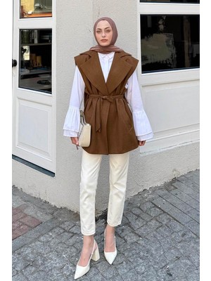 Lamelif Kolsuz Tesettür Yelek Kahverengi