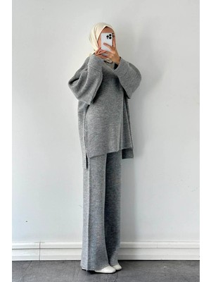 Lamelif Fitilli Triko Takım Gri