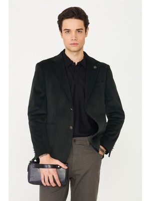 White Stone Koyu Gri Fitilli Kadife Slim Fit Blazer Ceket