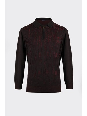 White Stone Polo Yaka Yarım Fermuarlı Premium Triko Kazak Bordo